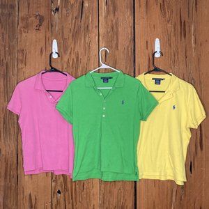 3 Ralph Lauren Polo Shirts Teen XL Sport Slim Fit Pink Green Yellow Golf Prep